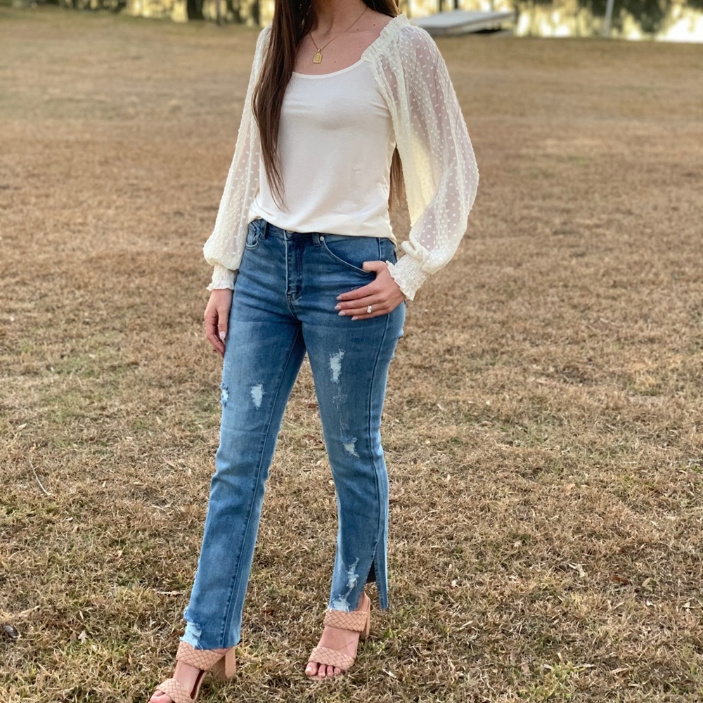 Risen Brand Straight Leg Side Slit Jeans